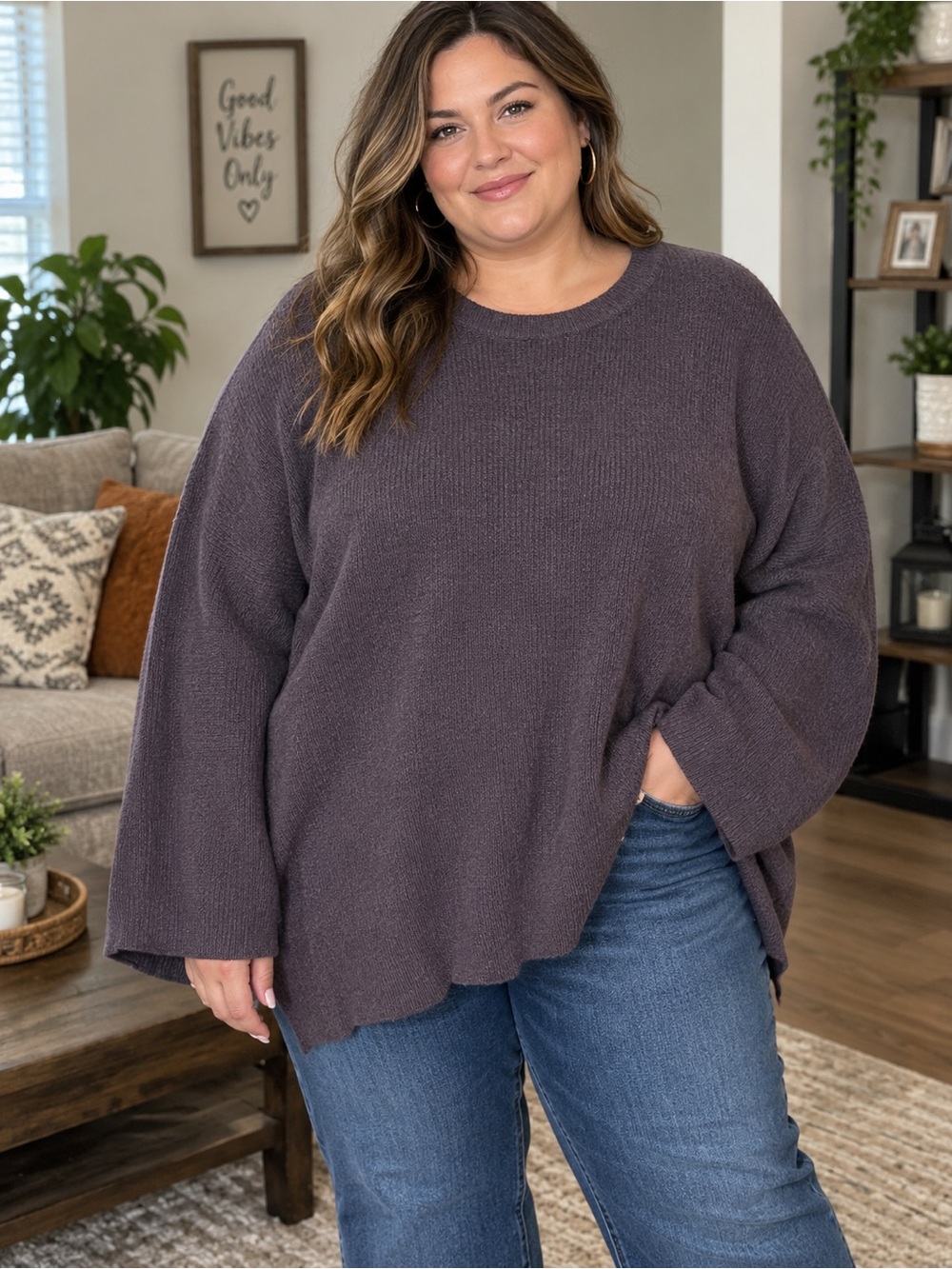 Plus-Size Sweater. Dark brown, oversized Ribbed ish. 3X. NWT soft and comfy.